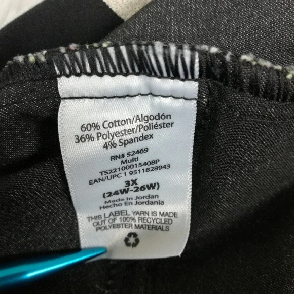 Terra & Sky Womens Pants Skinny Legging Crop Black‎ Tropical Pull On Plus 3X 24W - Picture 7 of 9